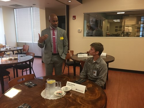 Superintendent Brown speaks with a student