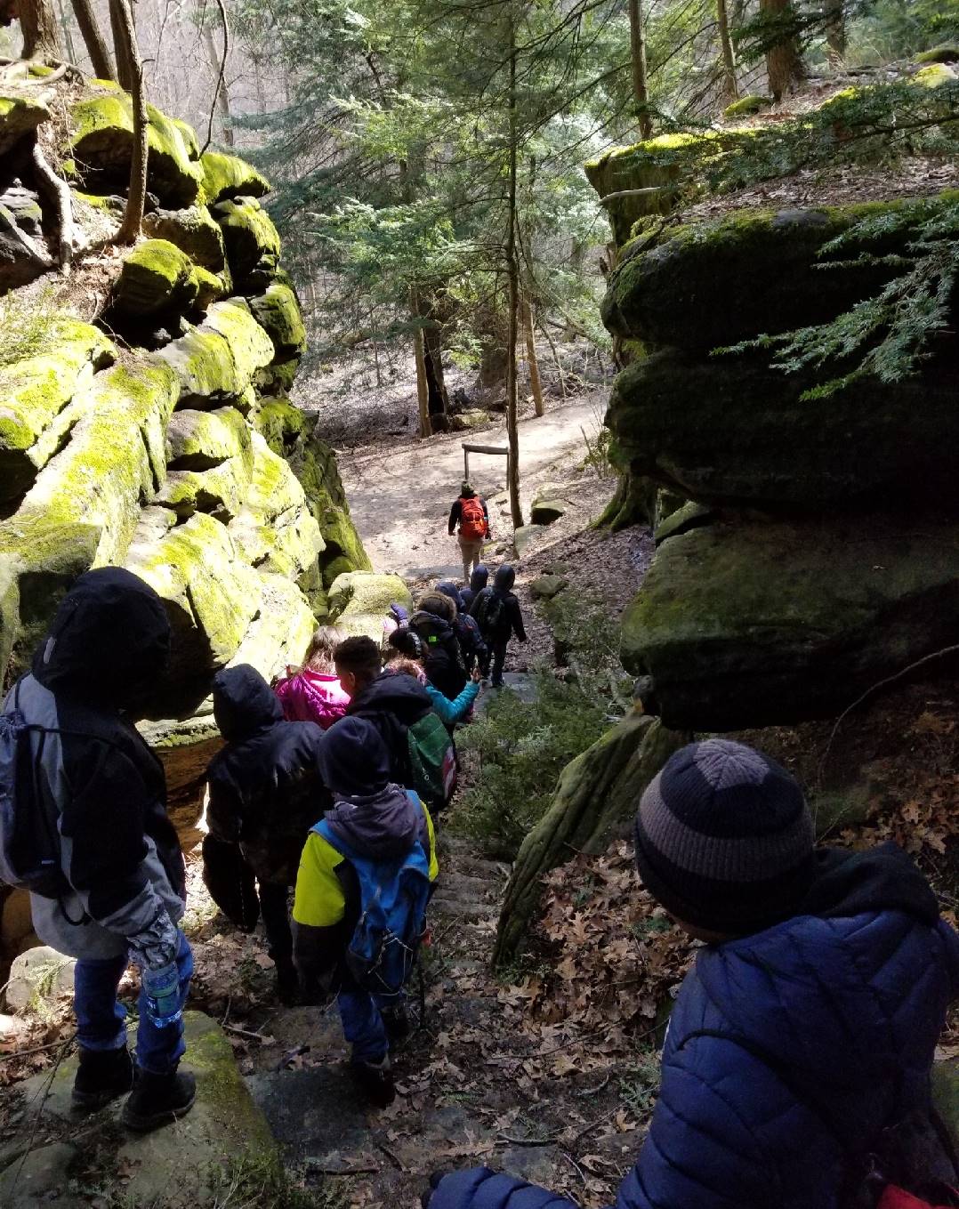 students on trail at Cuyahoga State Park