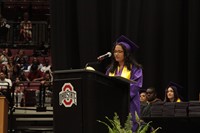 Student speaks on podium