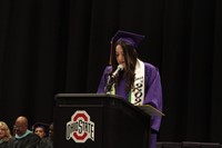 Student speaks on podium