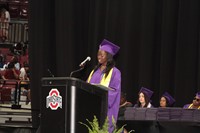 Student speaks on podium