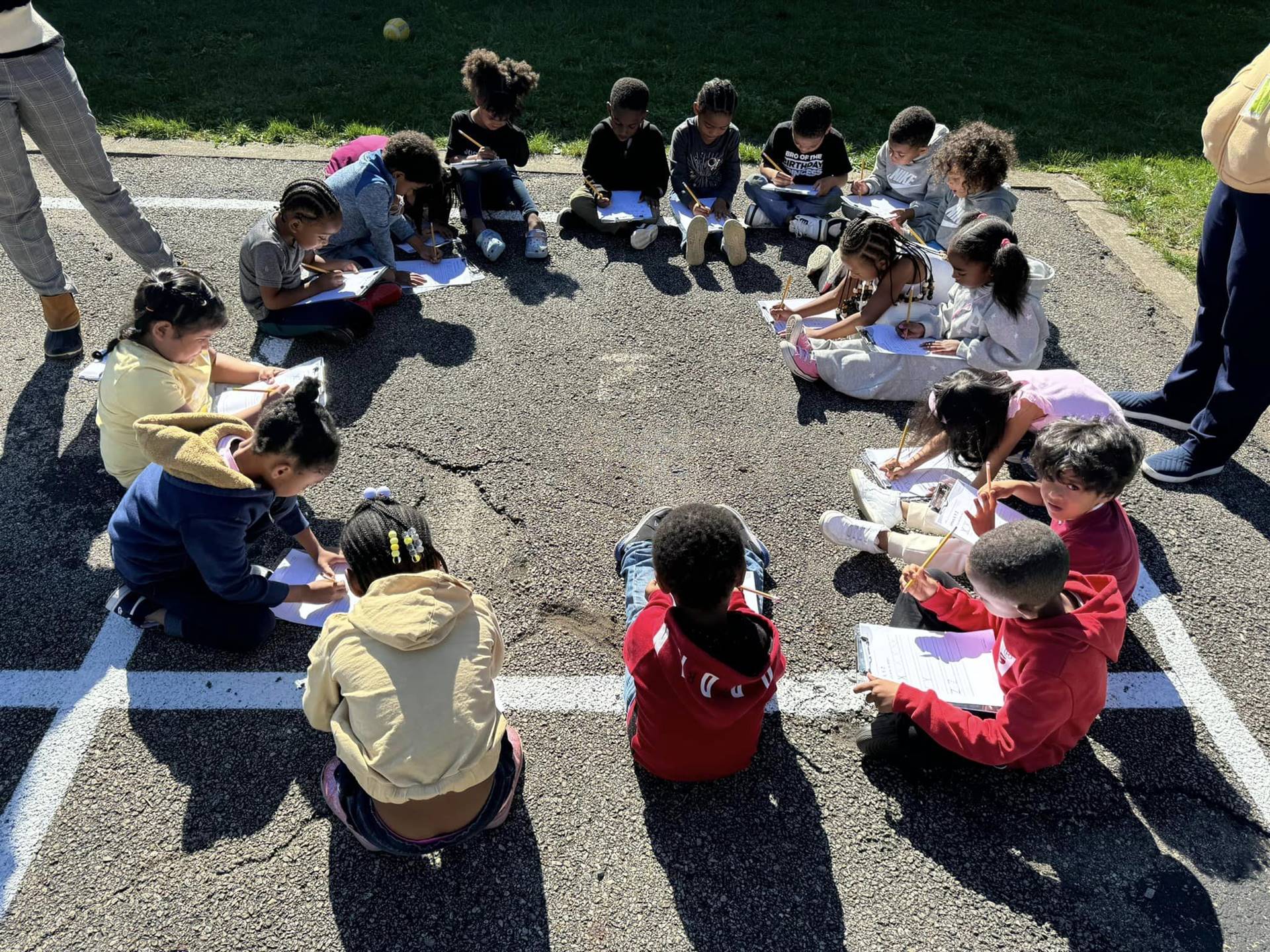 Kindergarten Classes working outside.