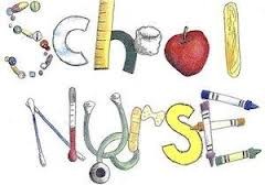 The letters of school nurse designed using different medical items.