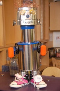 photo of robot created using recycled materials. 