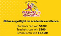 Ohio Lottery Partners in Education logo. Students can win $100, Teachers can win $500, Schools can win $2500!